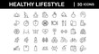 © Susan - Collection of icons representing a healthy lifestyle including fitness, nutrition, and wellness symbols in a grid layout
