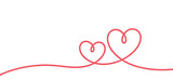 Valentines day. Continous line heart shape border with painted heart on white background. Valentines day, marriage, mother day, love concept.