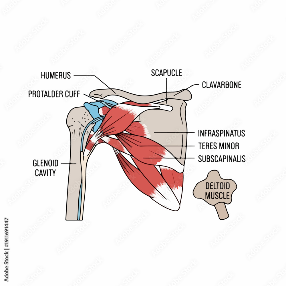Rotator Cuff and Shoulder Joint Anatomy Diagram Showing Humerus ...