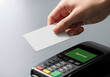 © Imaginary Form - Contactless payment concept with copy space, generic card and terminal
