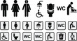© Art Collection3 - WC icon set. Toilet, restroom, man and woman, bathroom, disabled, dumpster, toilet paper, infant - stock vector.