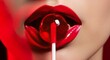 © Asia - Lips biting a red lollipop candy