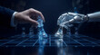 © itzme - Human intelligence versus artificial intelligence battling with digital chess kings symbolizes technology strategy and rivalry on transparent background