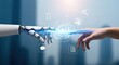© Tanakorn - AI streamlines business processes connecting a white robot's hand with a human hand, visualizing optimized digital workflows