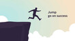 © Kipas - Silhouette of person leaping off cliff towards success with text