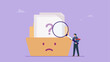 © yedsgn - Businessman holding magnifying glass with empty file folder. No data and data search not found concept.
