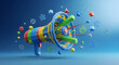 © jakkaphong - Vibrant 3D Block Megaphone Illustration Dynamic Digital Marketing Communication and Data Analytics Dissemination with Abstract Geometric Elements