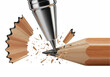 © ICON+JPG - Pencil being sharpened to a sharp point with wood shavings flying off