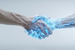 © Mariia - A handshake between a human and a digital virtual hand. Conceptualization of human-AI collaboration, digital transformation, cybersecurity, and future technologies in business.