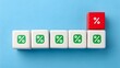 © Ramani - White Cubes with Green Percentage Symbols and Elevated Red Cube – Strategy, Abstract, Conceptual, Business, Finance, Comparison, Statistics, Symbolism