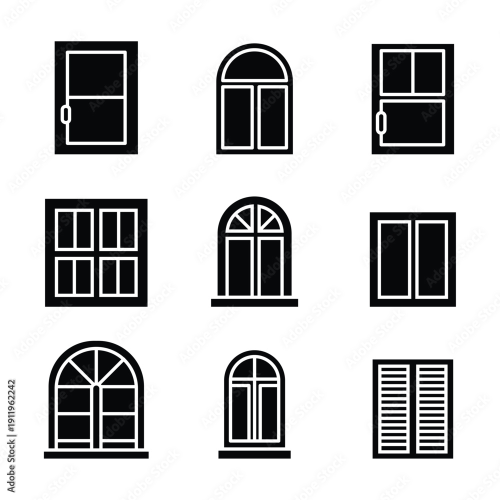 Window Icon Set Vector – Modern House Windows UI Icons Collection, Line ...