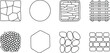 © ARMAN STOCK - Set of paving material line art icons featuring stone patterns bricks wood and gravel for landscaping architectural design and construction