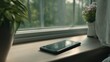 © Anna - Smartphone on window sill with natural light and indoor plants