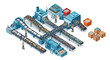 © Sumpena - Isometric illustration of a modern recycling plant with conveyor belts sorting waste into different bins.