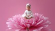 © OleksandrZastrozhnov - Asian female child in white dress sitting on large pink flower with pink background