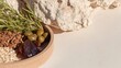 © Ryzhkov - Traditional Seder Plate with Ritual Food for Passover Celebration served on Textured Stone Background with Copy Space for Ecommerce and Religious Advertising