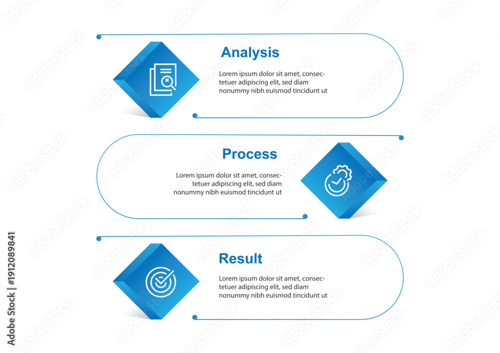 3 step vertical business infographic template with blue box and lines ...