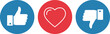 © MD. ABDUL BATEN - Three social media thumbs up heart and thumbs down in circles like love