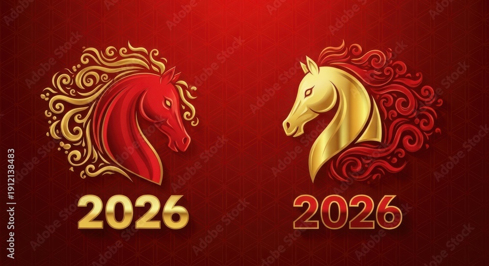 Happy chinese new year 2026 year of the horse Two stylized horse heads ...