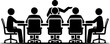 © Designer Samra - Business meeting silhouette with leader giving presentation to team at boardroom table for corporate training and office seminar