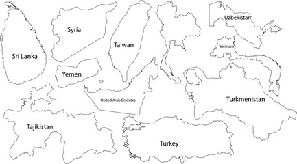  Asian and Middle Eastern Country Outlines With Labels Keywords: world map, countries, continents