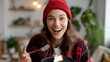 © Jane_S - Smiling young caucasian female enjoying dessert at home