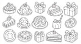 Assorted desserts and gift boxes in vintage style isolated on a transparent background