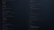 © hiten666 - Abstract programming code on a dark screen vector. Developer concept digital data flow for software engineering.