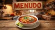 © DavoeAnimation - Traditional Mexican menudo soup in a rustic kitchen setting