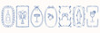 © Екатерина Тарасова - Whimsical blue hand-drawn bow frames with lemon, sardine, glass, lobster, cocktail, bottle in retro coquette style on white background. Vector set for menu, greeting cards, party decor.