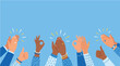 © Muammar - Diverse group of people showing appreciation with thumbs up and applause on Employee Appreciation Day against a blue background with a joyful mood.