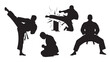 © M Bilal - Clean vector illustration set featuring dynamic martial arts silhouettes in various combat poses and training exercises, showcasing discipline and strength