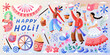 © Kabita - A vibrant illustration celebrating the indian festival of holi with colorful elements