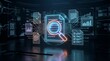 © EZD - Digital document analysis concept, Holographic magnifying glass searching files. concept of Open recruitment, ATS, HR AI driven