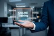 © Meow Creations - Businessman showing virtual online training interface with learning and development concepts