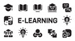 © MDABDUR - E-learning concept with icons including graduation cap, books, lightbulbs, and puzzle pieces