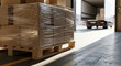 © Bakha - Cardboard boxes wrapped on pallet in warehouse near open truck door