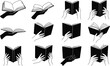 © Menara - Hands holding books illustration set, reading gestures, open book poses, education learning concept, black white line art vector collection