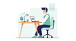 © ardan - Man Working Remotely on Laptop at Desk with Headphones and Coffee
