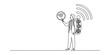 © Badhon_Designer - Businessman holding a wifi symbol with gears in his backpack representing technical connectivity Vector, illustration