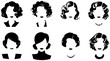 © Usama - Vector pack of eight retro hairstyle icons from the 1950s featuring pin up style female heads with various curly and wavy hairdos on white background