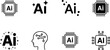 © Lunavera art - Set of professional black and white artificial intelligence icons featuring processor chips, neural networks, human brain circuits, and sparkling AI typography for modern technology design.