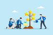 © VZ_Art - Flat illustration of business team planting feedback seed and growing five star rating tree for service improvement and customer engagement