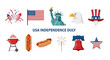 © Agung - USA Independence Day icons fireworks flag Statue of Liberty eagle hat grill hot dogs sparkler bell and star