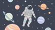 © Simon - An astronaut floats in outer space surrounded by colorful planets and stars in a vibrant digital illustration