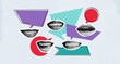 © ImageFlow - Collage of speech bubbles and smiling mouths on abstract background representing communication and conversation concept in business and creative setting.