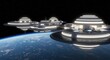 © dariyah - Stunning orbital space station showcasing advanced futuristic architecture and human habitation above the vibrant blue Earth, a vision of space exploration and scientific frontier