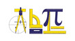 © Malina - Mathematics Geometry Tools Vector Set: Compass, Protractor, Rulers, and Pi Symbol in Flat Blue and Yellow Design.