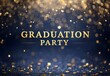 © ckybe - graduation party in bold modern sans-serif font centered over a confetti-filled navy blue background with gold and white accents creating an elegant celebratory atmosphere
