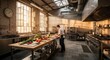 © itol - Chef preparing food in a bright industrial kitchen with natural light